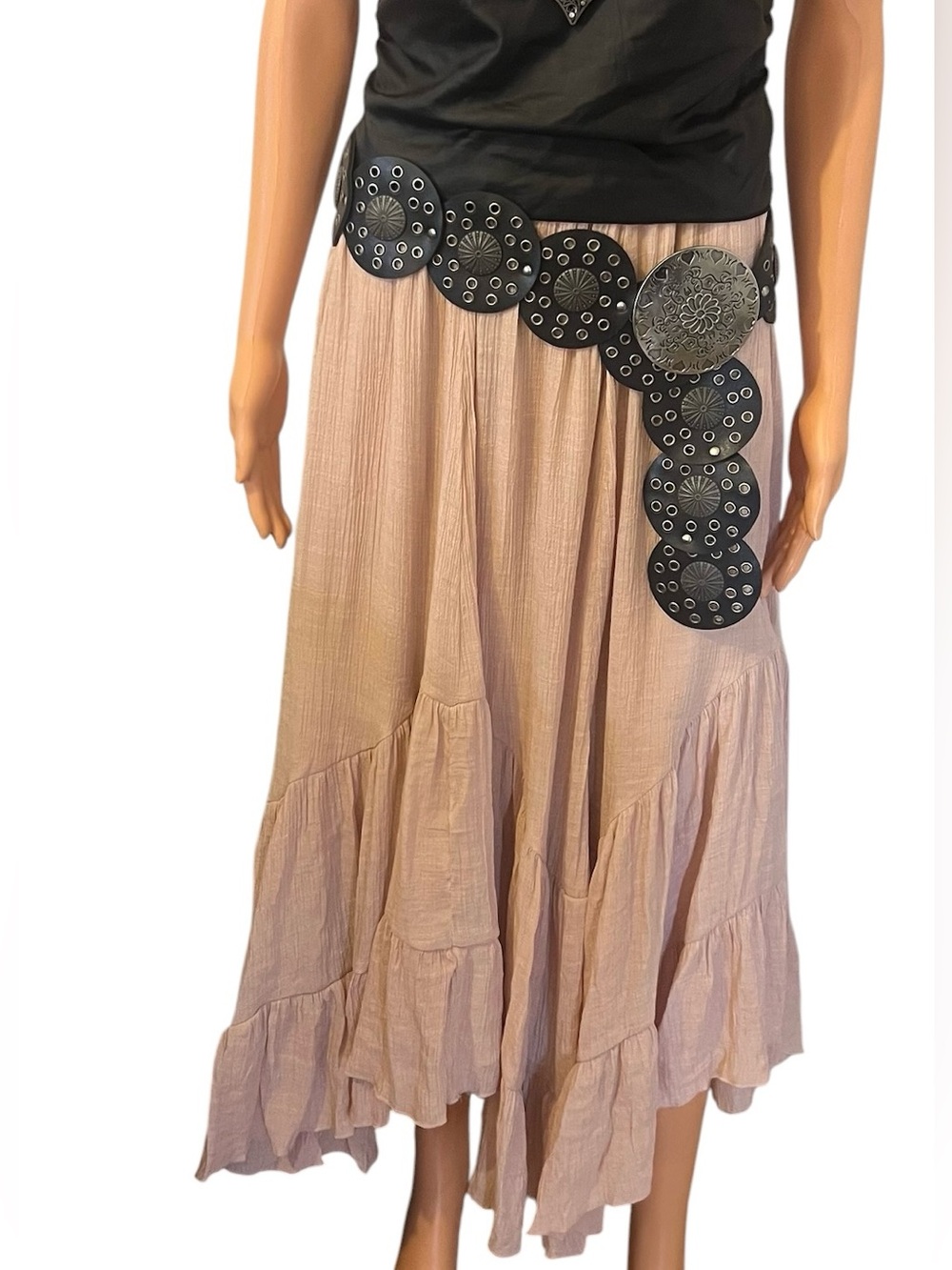 Tiered Maxi Skirt in Blush Pink with Gathered Ruffles